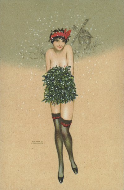 Ragazza che porta un mazzo di vischio da Raphael Kirchner
